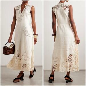 Ulla Johnson Olivette Linen Long Lace Beige Gown Dress Size 6